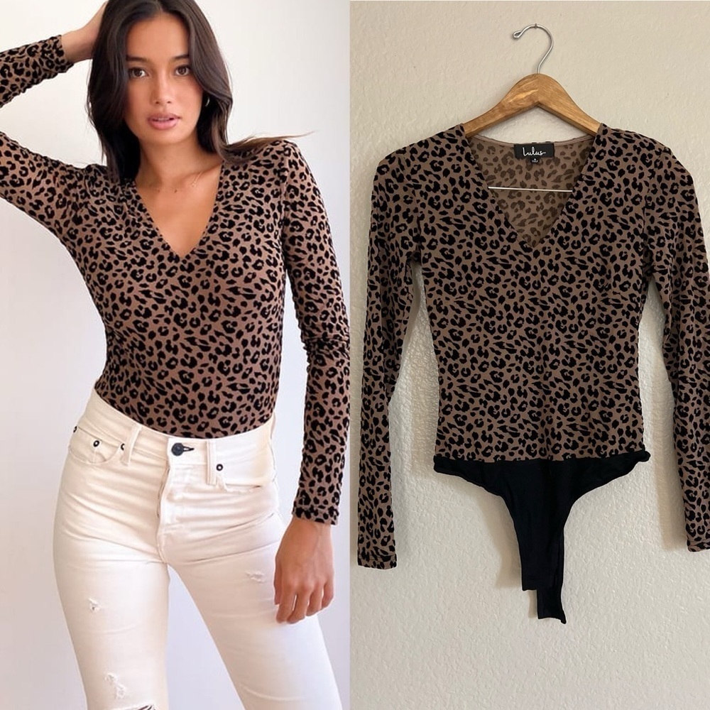 Flirty Brown Leopard Print Mesh Long Sleeve Bodysuit NWOT